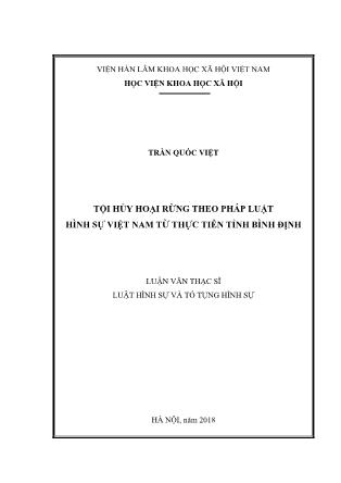 Luận văn Tội hủy hoại rừng theo pháp luật hình sự Việt Nam từ thực tiễn tỉnh Bình Định