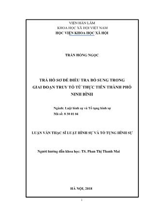 Luận văn Trả hồ sơ để điều tra bổ sung trong giai đoạn truy tố từ thực tiễn thành phố Ninh Bình