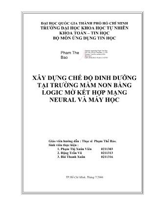 Luận văn Xây dựng chế độ dinh dưỡng tại trường mầm non bằng logic mờ kết hợp mạng neural và máy học