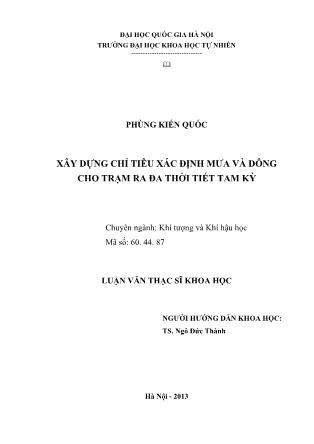 Luận văn Xây dựng chỉ tiêu xác định mưa và dông cho trạm ra đa thời tiết Tam Kỳ