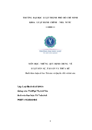 Tiểu luận Những quy định chung về luật dân sự, tài sản và thừa kế - Buổi thảo luận số ba: Tài sản và quyền đối với tài sản