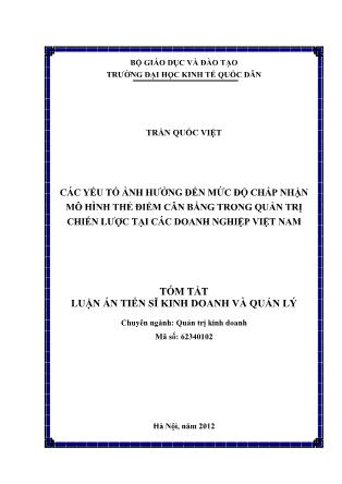 Tóm tắt Luận án Các yếu tố ảnh hưởng đến mức độ chấp nhận mô hình thẻ điểm cân bằng trong quản trị chiến lược tại các doanh nghiệp Việt Nam