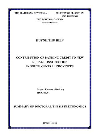 Tóm tắt Luận án Contribution of bank credit to new rural construction in South Central provinces