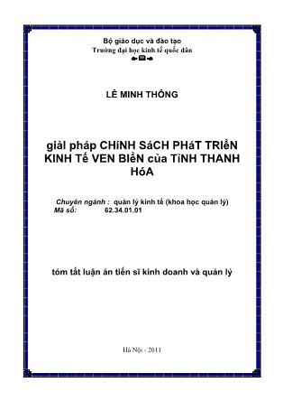 Tóm tắt Luận án Giải pháp chính sách phát triển kinh tế ven biển của tỉnh Thanh Hóa