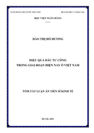 Tóm tắt Luận án Hiệu quả đầu tư công trong giai đoạn hiện nay ở Việt Nam