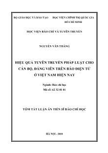 Tóm tắt Luận án Hiệu quả tuyên truyền pháp luật cho cán bộ, Đảng viên trên báo điện tử ở Việt Nam hiện nay