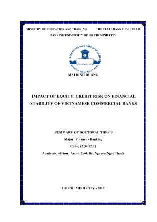 Tóm tắt Luận án Impact of equity, credit risk on financial stability of Vietnamese commercial banks