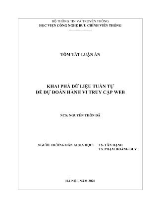 Tóm tắt Luận án Khai phá dữ liệu tuần tự để dự đoán hành vi truy cập web
