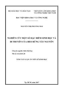 Tóm tắt Luận án Nghiên cứu một số đặc điểm sinh học và di truyền của heo rừng Tây Nguyên