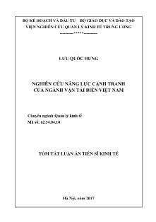 Tóm tắt Luận án Nghiên cứu năng lực cạnh tranh của ngành vận tải biển Việt Nam