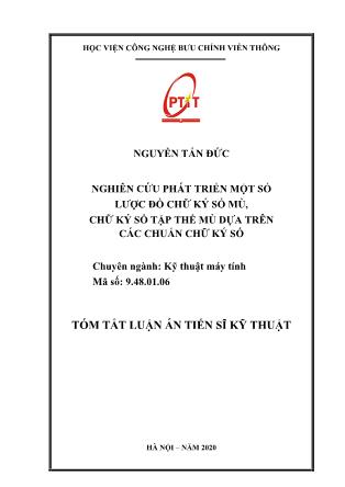 Tóm tắt Luận án Nghiên cứu phát triển một số lược đồ chữ ký số mù, chữ ký số tập thể mù dựa trên các chuẩn chữ ký số