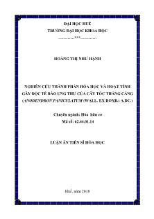 Tóm tắt Luận án Nghiên cứu thành phần hóa học và hoạt tính gây độc tế bào ung thư của cây Tốc thằng cáng (Anodendron paniculatum (Wall. ex Roxb.) A.DC.)