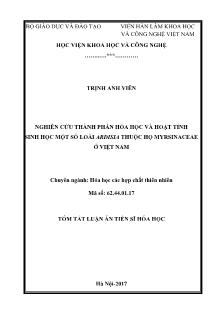 Tóm tắt Luận án Nghiên cứu thành phần hóa học và hoạt tính sinh học một số loài Ardisia thuộc họ Myrsinaceae ở Việt Nam