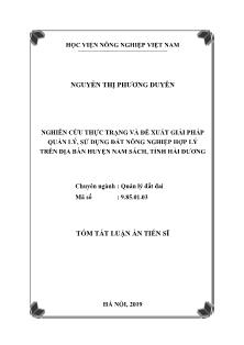 Tóm tắt Luận án Nghiên cứu thực trạng và đề xuất giải pháp quản lý, sử dụng đất nông nghiệp hợp lý trên địa bàn huyện Nam Sách, tỉnh Hải Dương