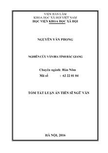 Tóm tắt Luận án Nghiên cứu văn bia tỉnh Bắc Giang