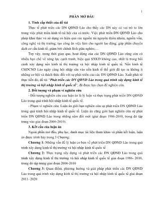 Tóm tắt Luận án Phát triển các doanh nghiệp Quân đội Nhân dân Lào trong quá trình xây dựng kinh tế thị trường và hội nhập kinh tế quốc tế