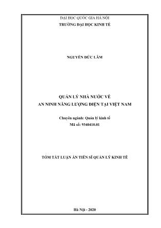 Tóm tắt Luận án Quản lý nhà nước về an ninh năng lượng điện tại Việt Nam