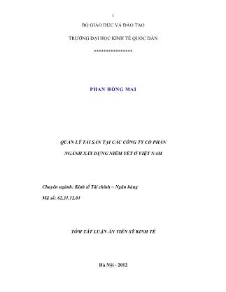 Tóm tắt Luận án Quản lý tài sản tại các công ty cổ phần ngành xây dựng niêm yết ở Việt Nam