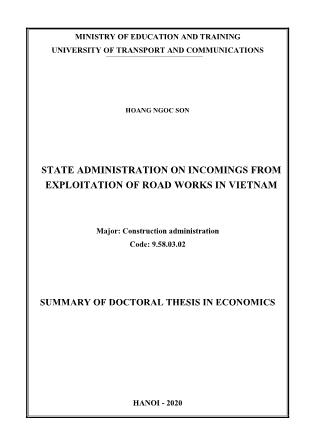Tóm tắt Luận án State administration on incomings from exploitation of road works in Vietnam