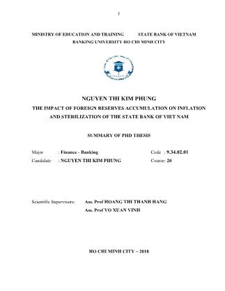 Tóm tắt Luận án The impact of foreign reserves accumulation on inflation and sterilization of the State Bank of Vietnam