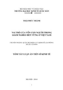 Tóm tắt Luận án Vai trò của vốn con người trong giảm nghèo bền vững ở Việt Nam