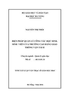 Tóm tắt Luận văn Biện pháp quản lý công tác học sinh, sinh viên của trường Cao đẳng Giao thông Vận tải II