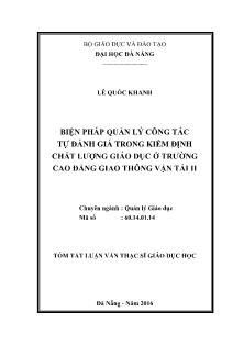 Tóm tắt Luận văn Biện pháp quản lý công tác tự đánh giá trong kiểm định chất lượng giáo dục ở trường Cao đẳng Giao thông vận tải II