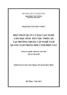 Tóm tắt Luận văn Biện pháp quản lý đào tạo nghề cho học sinh dân tộc thiểu số tại Trường trung cấp nghề Nam Quảng Nam trong bối cảnh hiện nay
