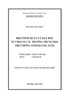 Tóm tắt Luận văn Biện pháp quản lý dạy học tự chọn ở các trường THPT tỉnh Quảng Ngãi