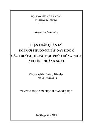 Tóm tắt Luận văn Biện pháp quản lý đổi mới phương pháp dạy học ở các trường Trung học phổ thông miền núi tỉnh Quảng Ngãi