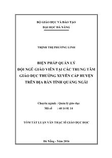 Tóm tắt Luận văn Biện pháp quản lý đội ngũ giáo viên tại các trung tâm giáo dục thường xuyên cấp huyện trên địa bàn tỉnh Quảng Ngãi