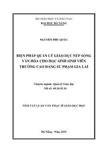 Tóm tắt Luận văn Biện pháp quản lý giáo dục nếp sống văn hóa cho học sinh sinh viên Trường Cao đẳng Sư phạm Gia Lai