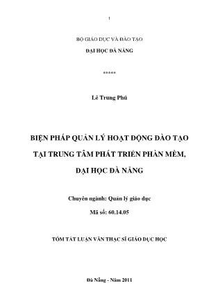 Tóm tắt Luận văn Biện pháp quản lý hoạt động đào tạo tại Trung tâm Phát triển Phần mềm, Đại học Đà Nẵng