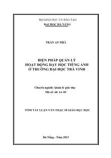 Tóm tắt Luận văn Biện pháp quản lý hoạt động dạy học Tiếng Anh ở trường Đại học Trà Vinh