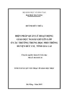 Tóm tắt Luận văn Biện pháp quản lý hoạt động giáo dục ngoài giờ lên lớp ở các trường Trung học phổ thông huyện Đức Cơ, tỉnh Gia Lai