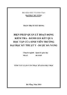 Tóm tắt Luận văn Biện pháp quản lý hoạt động kiểm tra - đánh giá kết quả học tập của sinh viên trường Đại học Kỹ thuật y - dược Đà Nẵng