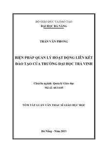 Tóm tắt Luận văn Biện pháp quản lý hoạt động liên kết đào tạo của trường Đại học Trà Vinh