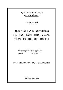 Tóm tắt Luận văn Biện pháp xây dựng trường Cao đẳng Bách khoa Đà Nẵng thành tổ chức biết học hỏi