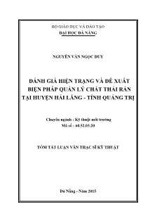 Tóm tắt Luận văn Đánh giá hiện trạng và đề xuất biện pháp quản lý chất thải rắn tại huyện Hải Lăng - Tỉnh Quảng Trị