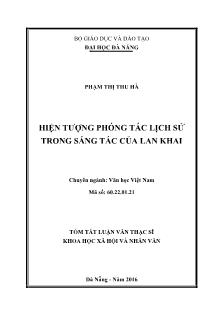 Tóm tắt Luận văn Hiện tượng phóng tác lịch sử trong sáng tác của Lan Khai