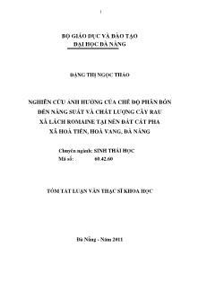 Tóm tắt Luận văn Nghiên cứu ảnh hưởng của chế độ phân bón đến năng suất và chất lượng cây rau xà lách Rômaine tại nền đất cát pha xã Hoà Tiến, Hoà Vang, Đà Nẵng