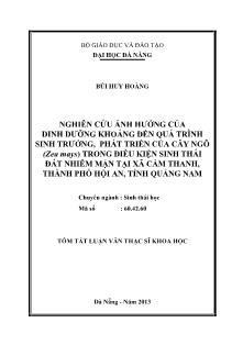 Tóm tắt Luận văn Nghiên cứu ảnh hưởng của dinh dưỡng khoáng đến quá trình sinh trưởng, phát triển của cây ngô (Zea mays) trong điều kiện sinh thái đất nhiễm mặn tại xã Cẩm Thanh, thành phố Hội An, tỉnh Quảng Nam
