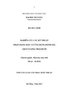Tóm tắt Luận văn Nghiên cứu các kỹ thuật nhận dạng mẫu và ứng dụng đánh giá chất lượng trái bưởi