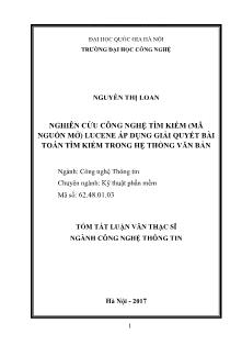 Tóm tắt Luận văn Nghiên cứu công nghệ tìm kiếm (Mã nguồn mở) Lucene áp dụng giải quyết bài toán tìm kiếm trong hệ thống văn bản