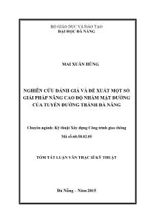 Tóm tắt Luận văn Nghiên cứu đánh giá và đề xuất một số giải pháp nâng cao độ nhám mặt đường của tuyến đường tránh Đà Nẵng