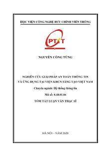 Tóm tắt Luận văn Nghiên cứu giải pháp an toàn thông tin và ứng dụng tại Viện Khoa học Công nghẹ sáng tạo Việt Nam