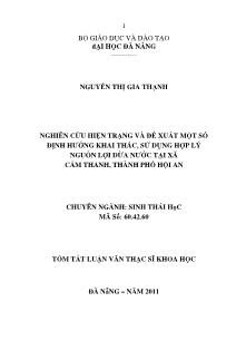 Tóm tắt Luận văn Nghiên cứu hiện trạng và đề xuất một số định hướng khai thác, sử dụng hợp lý nguồn lợi Dừa nước tại xã Cẩm Thanh, thành phố Hội An
