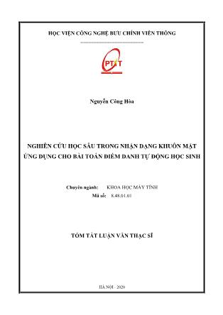 Tóm tắt Luận văn Nghiên cứu học sâu trong nhận dạng khuôn mặt ứng dụng cho bài toán điểm danh tự động học sinh