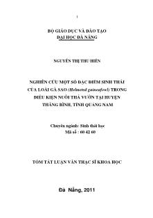 Tóm tắt Luận văn Nghiên cứu một số đặc điểm sinh thái của loài gà Sao Numida meleagris (Linnaeus, 1758) trong điều kiện nuôi thả vườn tại huyện Thăng Bình, tỉnh Quảng Nam