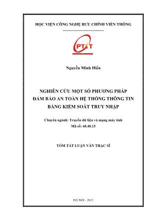 Tóm tắt Luận văn Nghiên cứu một số phương pháp đảm bảo an toàn hệ thống thông tin bằng kiểm soát truy nhập